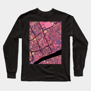 Detroit Map Pattern in Purple & Pink Long Sleeve T-Shirt